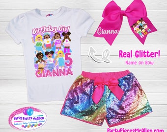Gamer Girls Birthday Sequin Short Outfit, Gamer Girls Birthday Outfit, Girls Birthday Outfit, Sequin Shorts