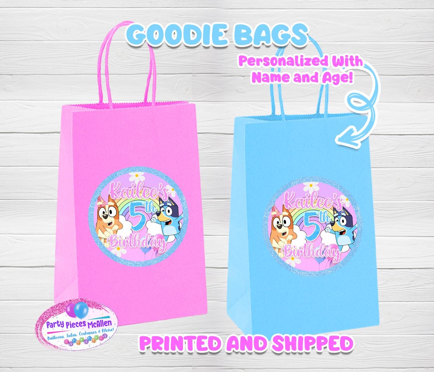 Blue Dog Party Favor Bags, Personalized Goodie Bags