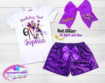 Conjunto personalizado de cumpleaños K-Pop, shorts de lentejuelas, lazo brillante