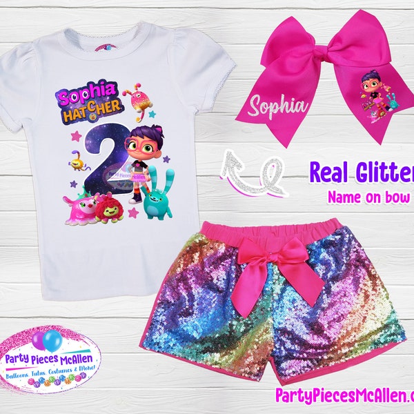 Abby Hatcher Birthday Outfit, Abby Hatcher Birthday Shirt, Abby Hatcher Shorts, Sequin Shorts