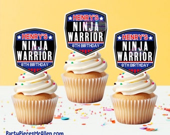 Ninja Warrior Cupcake Toppers, Ninja Warrior Birthday Supplies, Ninja Warrior Party, Customized Ninja Cupcake Toppers