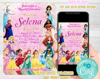 Editable Princess Invitation, Princess Birthday Party, Princess Birthday Invitations, Princess Party