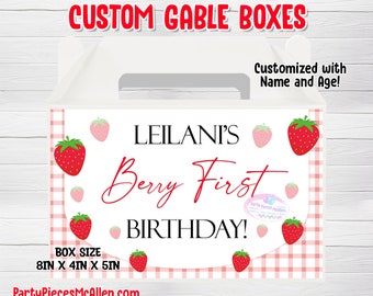 Berry Sweet Birthday Theme Gable Boxes, Strawberry Birthday Party Boxes, Customized Gable Boxes, Berry 1st Birthday Theme