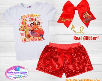 Turning Red Birthday Outfit, Turning Red  Birthday Shirt, Turning Red  Bow, Turning Red  Movie Outfit, Red Sequin Shorts