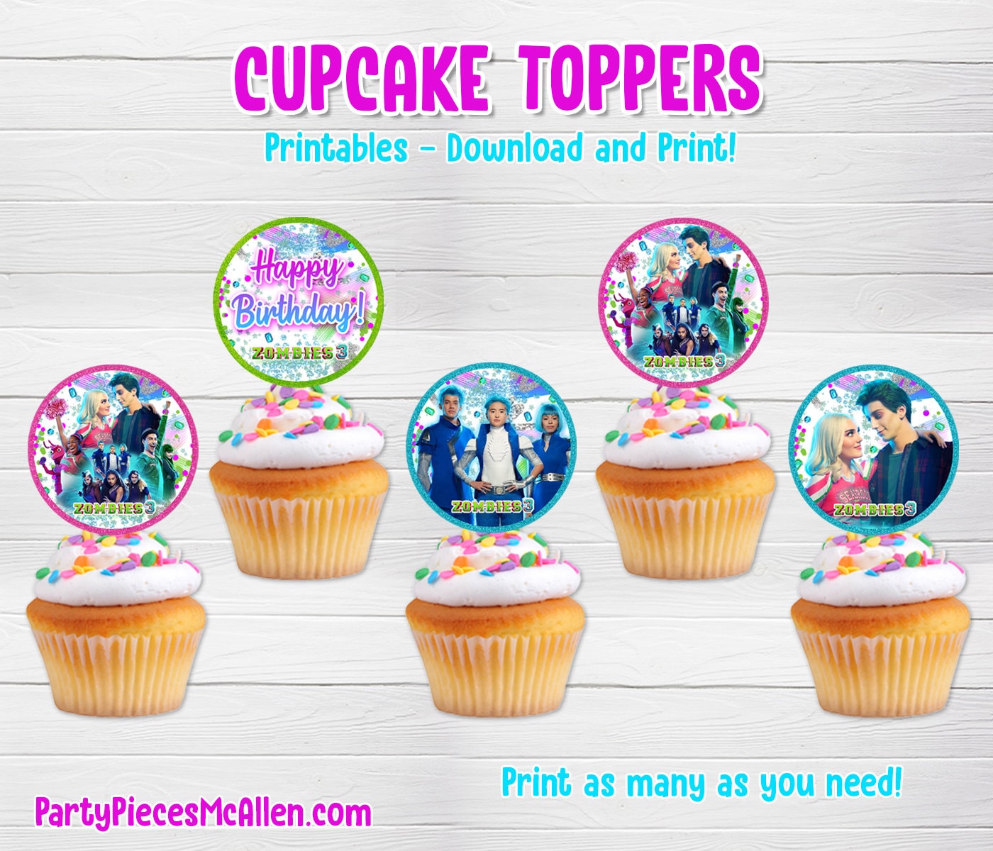 Zombies 3 Cupcake Toppers Zombies 3 Cake Decor Instant Download PRINTABLE Zombies 3 Printables, Instant Download