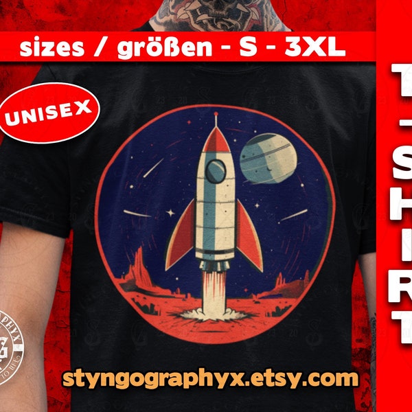 Raketenstart von Planet Erde T-Shirt Geschenk für ihn sie Geburtstag Kinder Nerds Geeks Shirt Wissenschaftler Grafik Rakete T-Shirt Schwarz