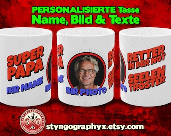 Mug personnalisé, cadeau de fête des pères, cadeau d'anniversaire pour papa, propre texte de nom d'image, blanc 330ml