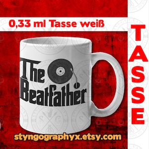 Tasse à café et thé blanche The Beatfather 11 oz | cadeau pour elle lui dj mc producteur DNB Drum and bass techno hip hop amateur de musique | cadeau d'anniversaire