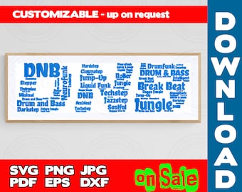 SHAPE WORD cloud - DNB, drum and bass, word text art, printable present, diy gift, digital download, svg, png, jpg,