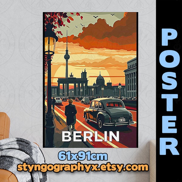 Vintage travel poster BERLIN retro wall art print gift for globetrotter friends birthday living room office home deco