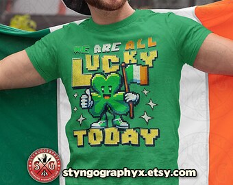St Patrick&#39;s Day Outfit | 8 bit pixel art | Four Leaf Clover Mascot | Lucky Quote T-Shirt