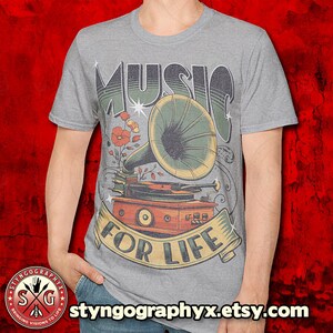 Vintage Gramophone T-Shirt | Present for Music Lovers | Inspirational Music Quote Design