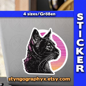 Coole Katze 1980s Synthwave Sticker | Vintage Retro Vinyl Decal für Laptop, Auto und Handy | Geschenk für Sie & Ihn