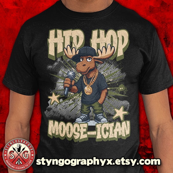 90s Hip Hop Style T-Shirt, gift for musician, hip hop fashion tee, funny moose pun shirt