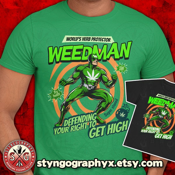 Gift for Stoner Weedman Superhero T-Shirt - Birthday & Herbalist Present, Comic Book Style Tee, Cannabis Shirt