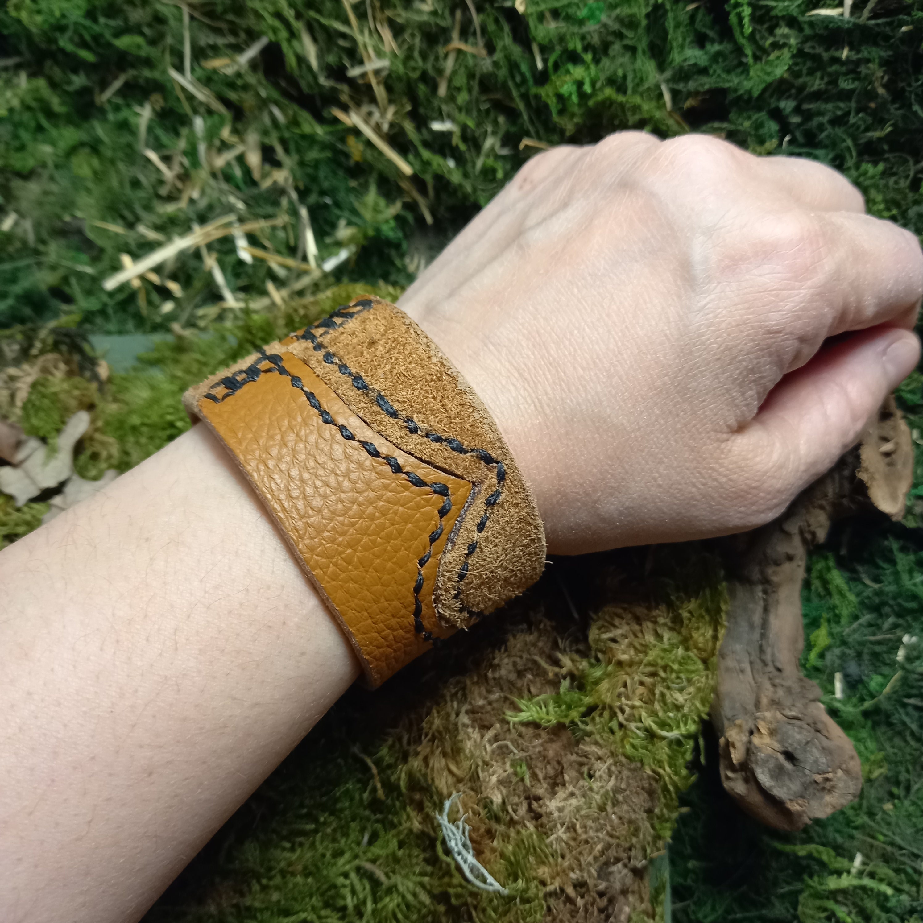 Wrist Cuff Split Tabbed Medallion on Leather MADE TO ORDER 