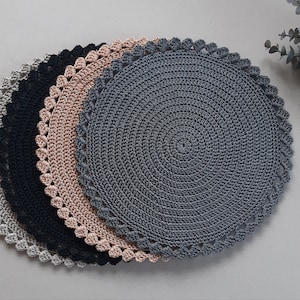 Crochet table mat, Handmade round placemat, Home table decor