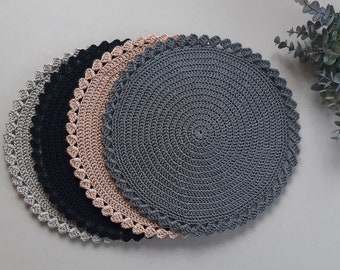 Crochet table mat, Handmade round placemat, Home table decor