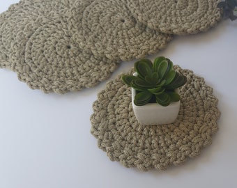 Handmade cup pads, Crochet coffee coasters, Set of 6 coasters for drinks, Beige color