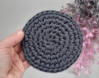 Posavasos de crochet, Juego de posavasos de diseño minimalista, Color gris negro
