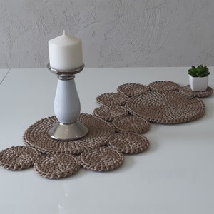 Handmade Crochet Table Runner: Rustic Light Brown Macrame
