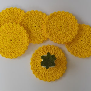 Handmade cup pads, Crochet coffee coasters, Set of 6 coasters for drinks, Yellow color