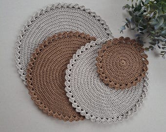 Crochet table mat, 4 sizes Handmade round placemat