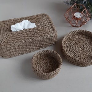 Set mit 3 gehäkelten Artikeln, Bezug und Körbe-Set für Taschentuchboxen, Serviettenhalter, dekoratives Tablett