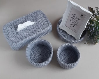 Crochet tissue box cover and baskets set, Napkins holder, Decorative tray
