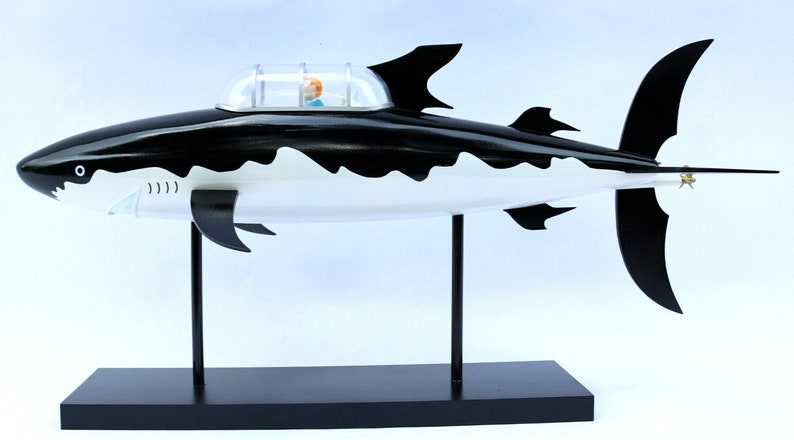 wooden and resin submarine boat model LE SHARK TINTIN length: 51 cm image 1