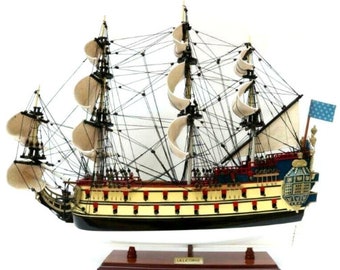 wooden boat model - THE UNICORN - TINTIN - length 62 cm