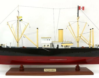 very beautiful wooden boat model - the PACHACAMAC - TINTIN length: 75 cm