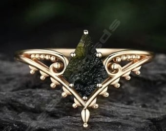 Moldavite Ring, Hidden Moldavite Ring, Unique Moldavite Ring, meteorite ring, Authentic Moldavite, Handmade Ring, Christmas gift Silver Ring