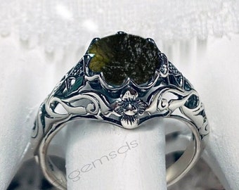 Moldavite Ring, Hidden Moldavite Ring, Unique Moldavite Ring, meteorite ring, Authentic Moldavite, Handmade Ring, Christmas gift Silver Ring