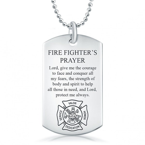 Personalised Firefighters Prayer Dog Tag Necklace, Engraved, Fireman Prayer, Fire Fighters Prayer Pendant, Fire man, Fire Women