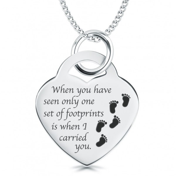 Personalised Footprints in the Sand Necklace - Sterling Silver Heart Pendant