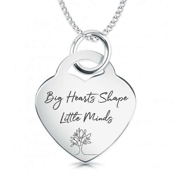 Personalised Big Hearts Change Little Minds Necklace - Sterling Silver, Teacher Necklace, Teacher Retirement Gift