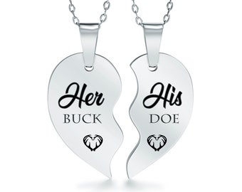 Her Buck His Doe Sharing Necklace Personalised/Engraved, Her Buck His Doe Split Heart Necklace