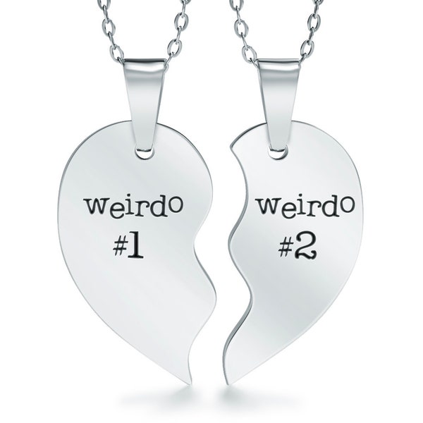 Weirdo 1 Weirdo 2 Sharing Necklace Personalised/Engraved, Weirdo 1 Weirdo 2 Split Heart Necklace