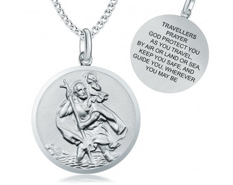 Personalised St Christopher Travellers Prayer Necklace, 925 Sterling Silver, for Him or Her