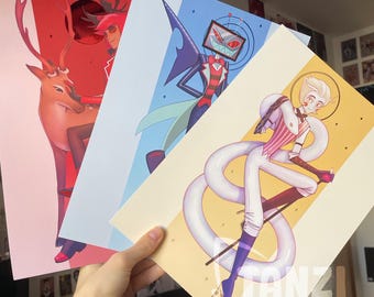 Vox Alastor Lucifer Foil Details Prints | Hazbin Hotel | AppleMedia RadioApple Radiostatic | dancing cat