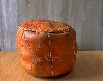 Handmade Moroccan Leather Pouf Ottoman, Genuine Leather Floor Cushion