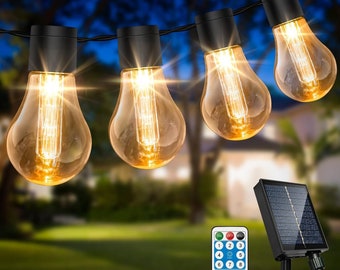 Solar Festoon Lights Outdoor, 9m/29.5Ft Remote Control Waterproof with 8 Modes 20 LED Bulbs for Garden, Gazebo, Patio, Party, Festival