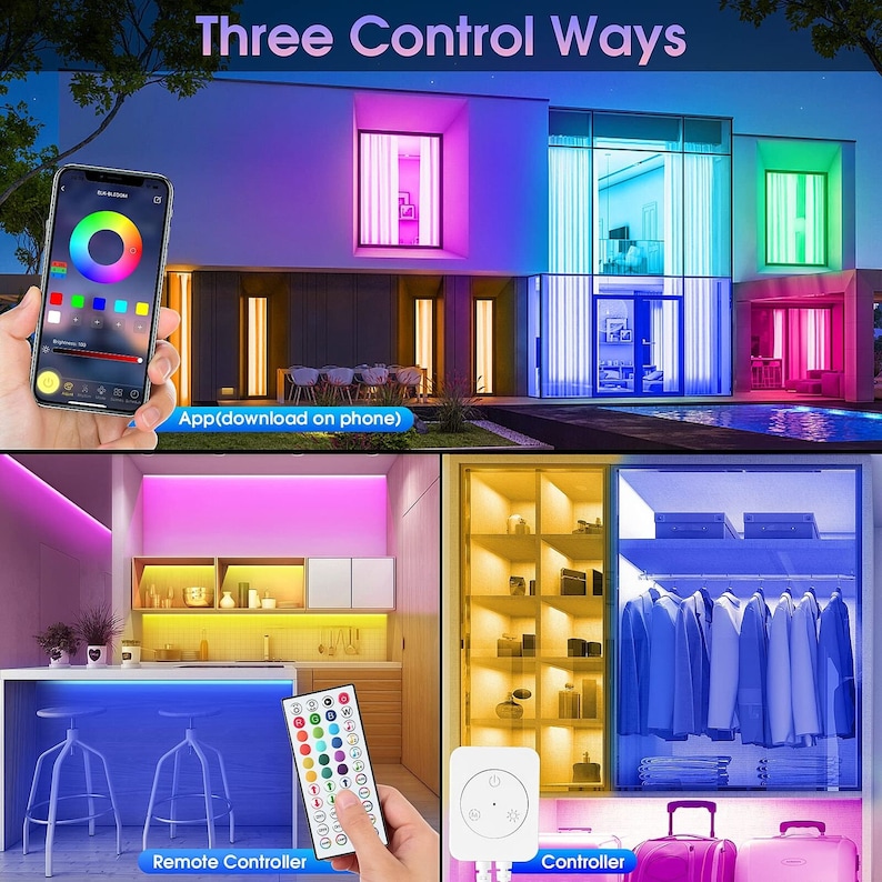 Led Strip Light 10m Music Sync RGB Bluetooth App Remote Control 24V Power Supply Plug Full Kit image 5