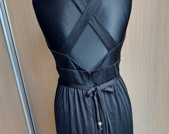 Retro naked back party cocktail dress,Vintage 90s wedding clothing,Crossed back elegant dress,Night out luxury outfit, Half Naked Back dress