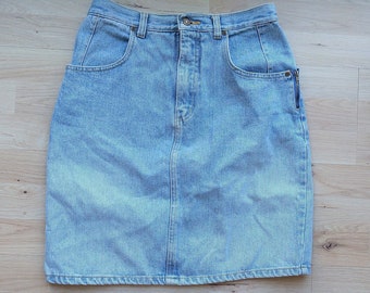 Falda vaquera lápiz vintage de los 90, de talle alto y color azul claro, talla pequeña