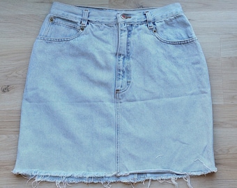 Vintage 90s Denim Mini Skirt, High Waisted Light Blue Jean Skirt, Size Small