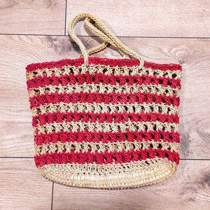 Sac bohème vintage au crochet, sac à main, sac au crochet beach vibes en rouge, petit sac à main rétro coloré pour femmes, sac à main plat, accessoires de mode vintage