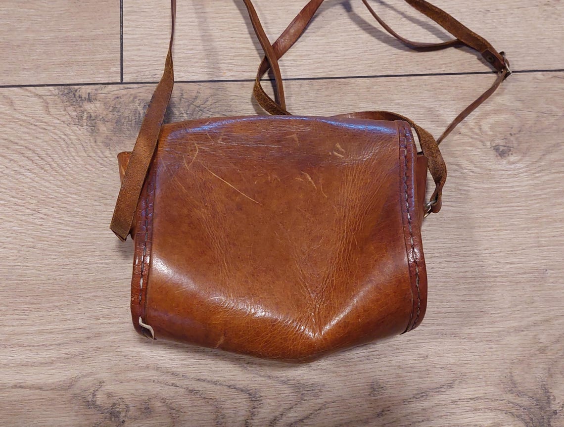 Vintage leather  brown bag,Retro Crossbody Shoulder bag,Vintage Minimalist bag,Small leather purse women, Flat Handbag Vintage, foto 2 di 5