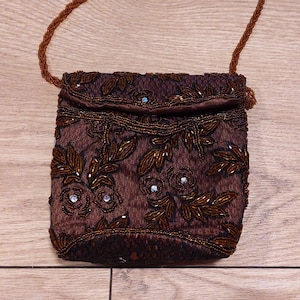 1920er Stil braune Mini-Abschlussball-Handtasche, Retro Cocktailparty-Geldbeutel im Gatsby-Stil, gestickte Abendtasche, Brautjungfer Tasche, Art Deco